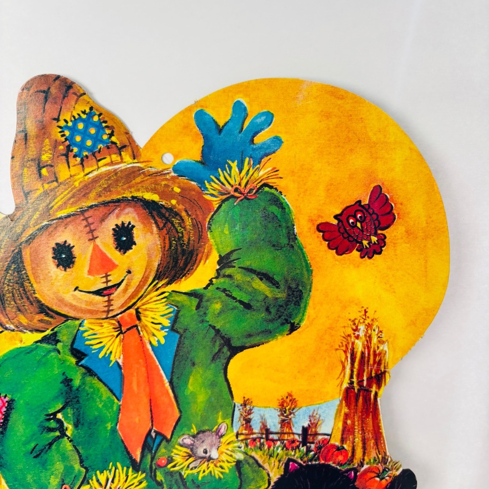 Vintage 1970's Die Cut Halloween Decoration Scarecrow Moon Cat Jack-O-Lantern - Picture 2 of 6